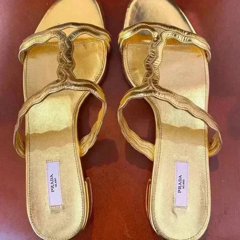 Gold Prada Slide, size 37.5 (US 7-7.5)